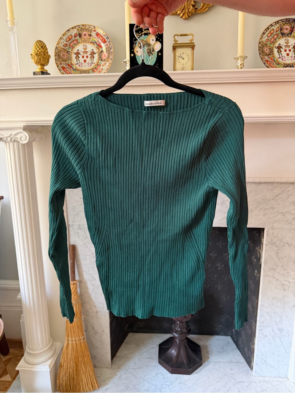 Abercrombie & Fitch Ribbed Long Sleeve Top in Teal Green